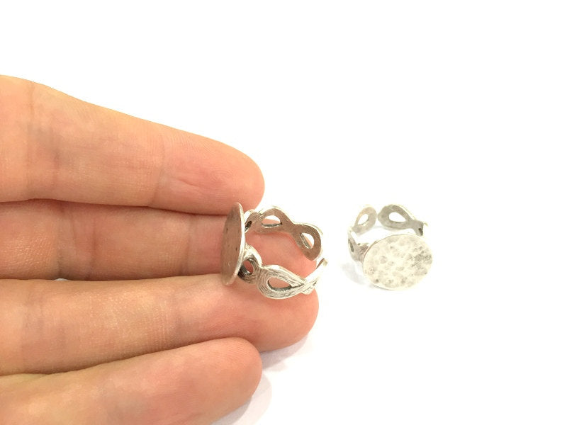 Adjustable Ring Blank, (15mm blank ) Antique Silver Plated Brass G4969