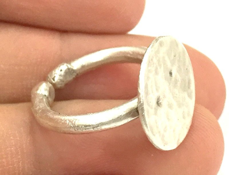 Adjustable Ring Blank, (15mm blank ) Antique Silver Plated Brass G4970