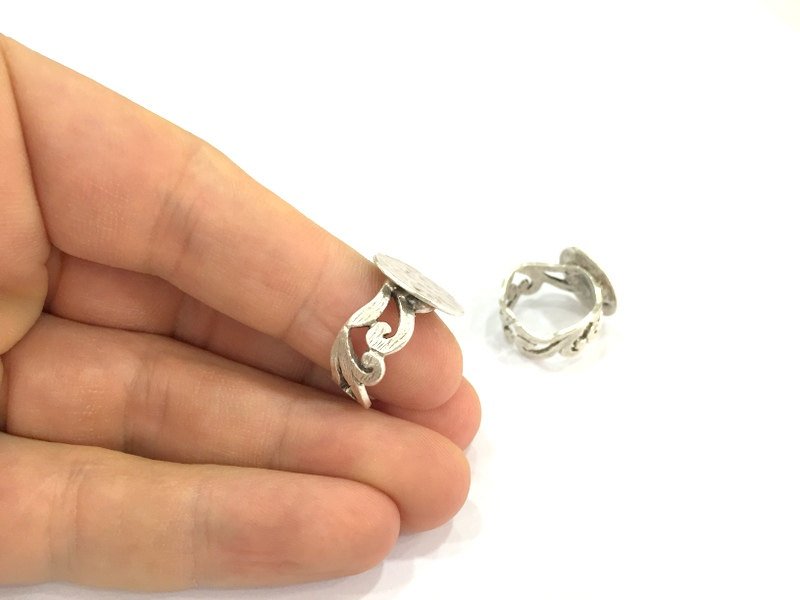 Adjustable Ring Blank, (15mm blank ) Antique Silver Plated Brass G4971