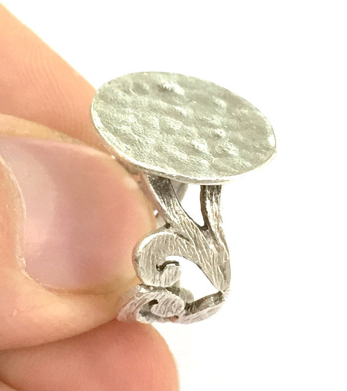 Adjustable Ring Blank, (15mm blank ) Antique Silver Plated Brass G4971