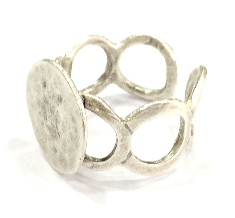 Adjustable Ring Blank, (15mm blank ) Antique Silver Plated Brass G4972