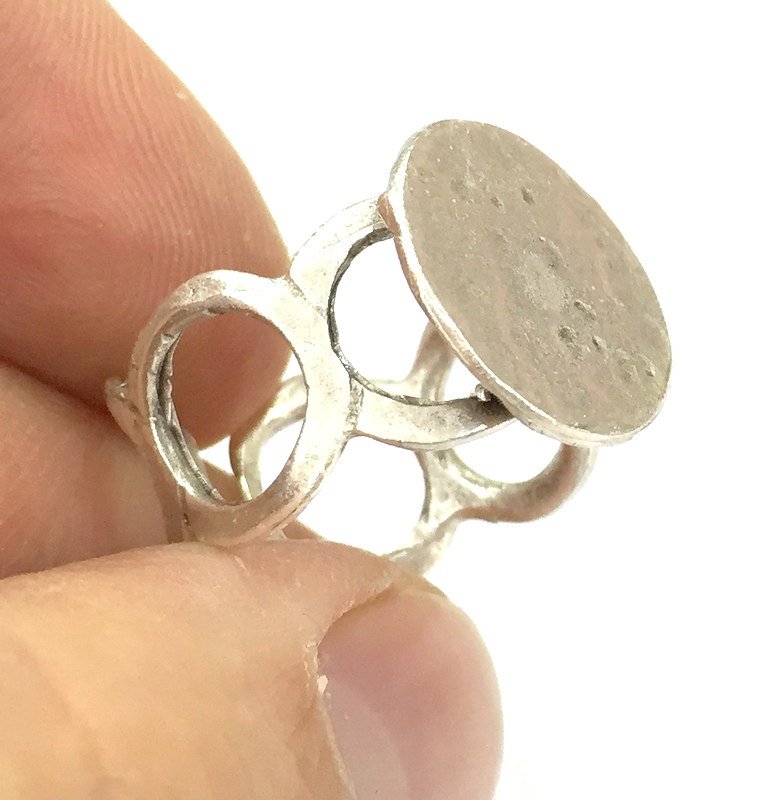 Adjustable Ring Blank, (15mm blank ) Antique Silver Plated Brass G4972