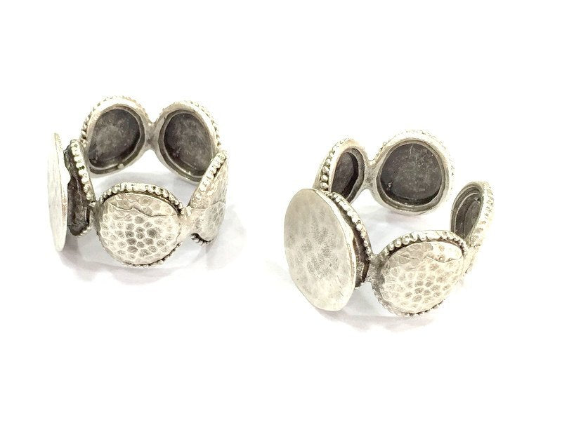 Adjustable Ring Blank, (15mm blank ) Antique Silver Plated Brass G4974