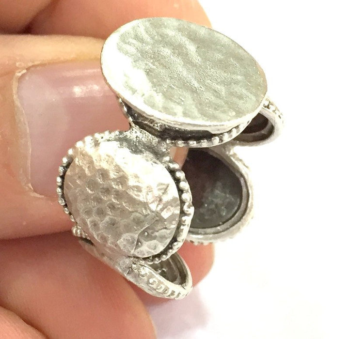 Adjustable Ring Blank, (15mm blank ) Antique Silver Plated Brass G4974
