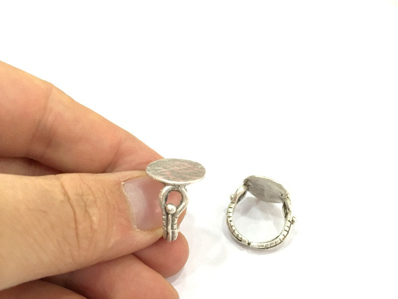 Adjustable Ring Blank, (15mm blank ) Antique Silver Plated Brass G4975