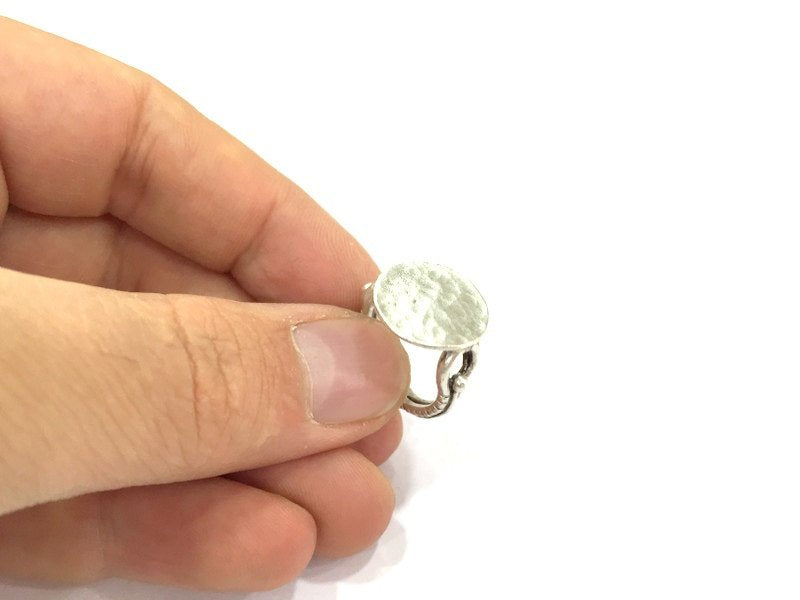 Adjustable Ring Blank, (15mm blank ) Antique Silver Plated Brass G4975