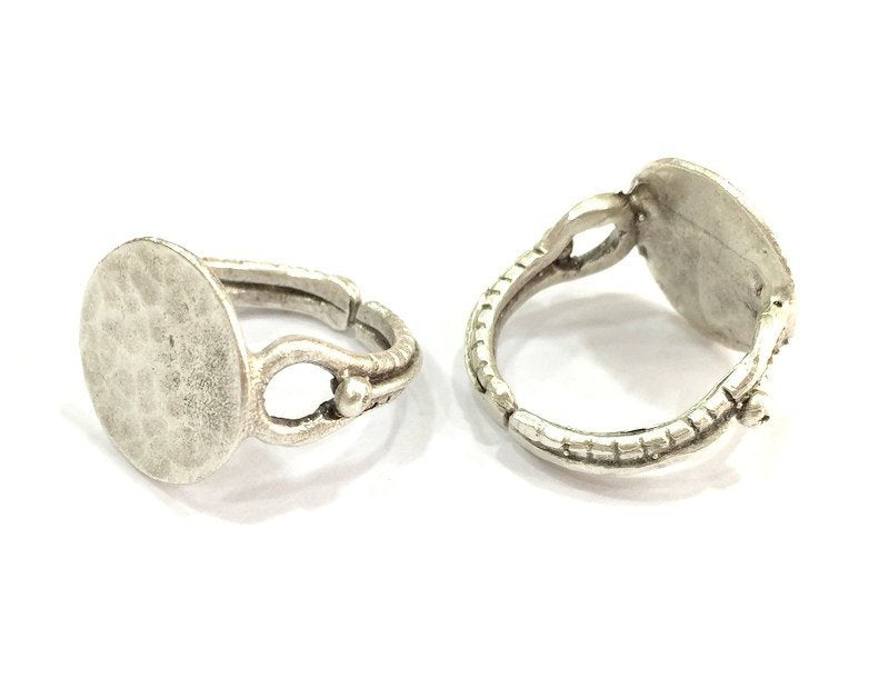Adjustable Ring Blank, (15mm blank ) Antique Silver Plated Brass G4975