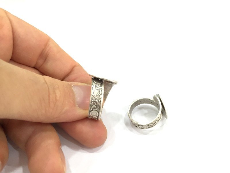 Adjustable Ring Blank, (15mm blank ) Antique Silver Plated Brass G4976