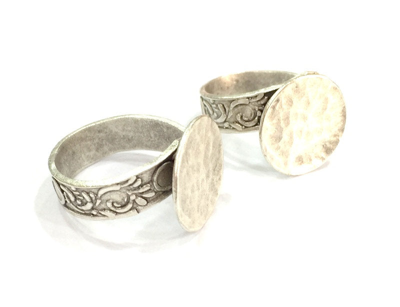 Adjustable Ring Blank, (15mm blank ) Antique Silver Plated Brass G4976
