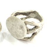 Adjustable Ring Blank, (15mm blank ) Antique Silver Plated Brass G4978