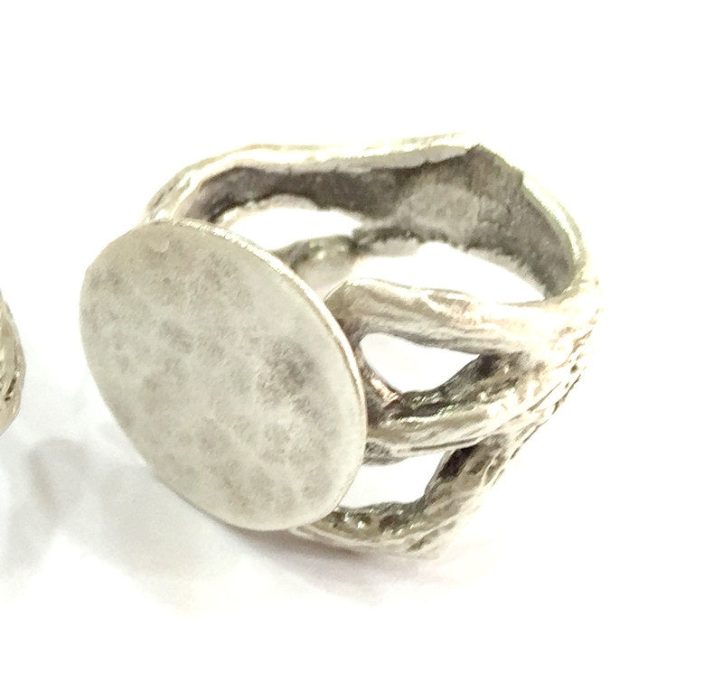 Adjustable Ring Blank, (15mm blank ) Antique Silver Plated Brass G4978