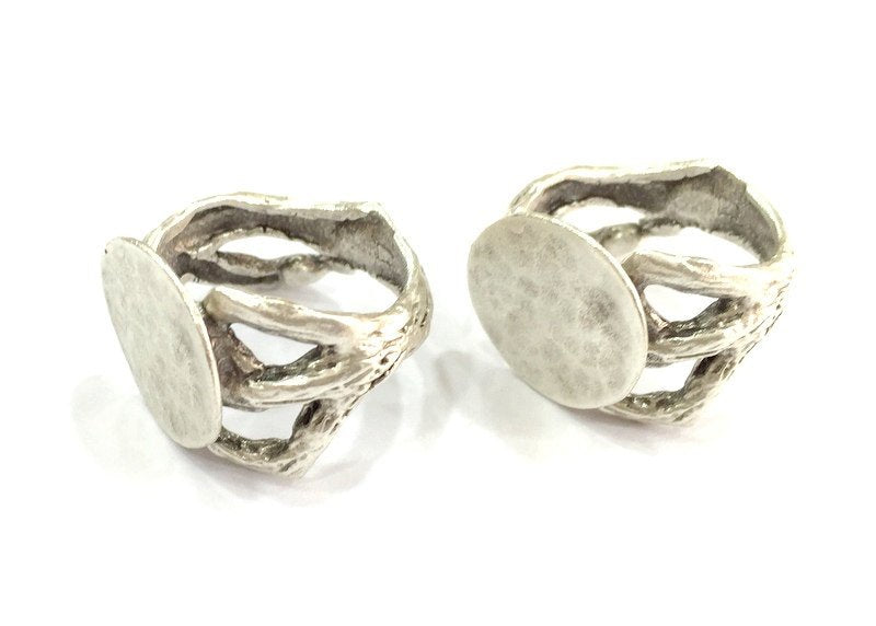 Adjustable Ring Blank, (15mm blank ) Antique Silver Plated Brass G4978