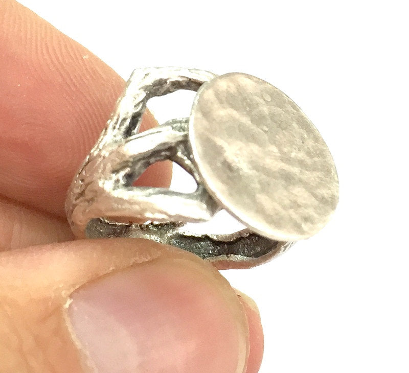 Adjustable Ring Blank, (15mm blank ) Antique Silver Plated Brass G4978