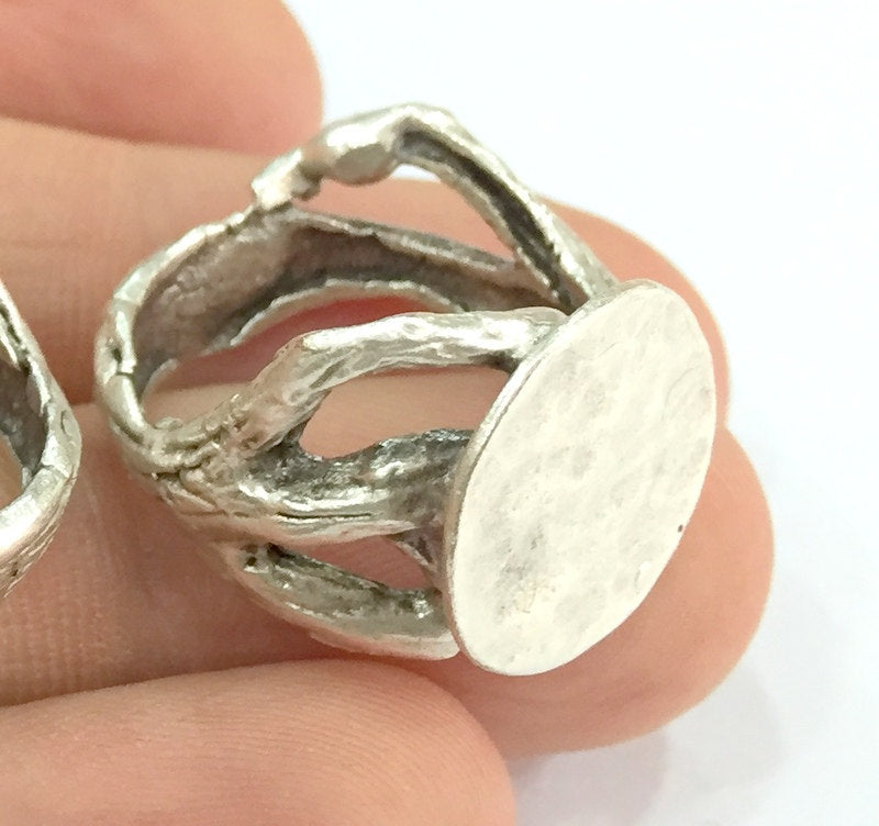 Adjustable Ring Blank, (15mm blank ) Antique Silver Plated Brass G4978