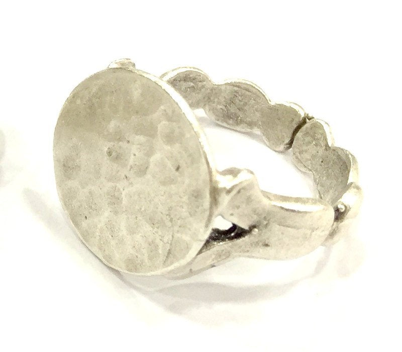 Adjustable Ring Blank, (15mm blank ) Antique Silver Plated Brass G4981