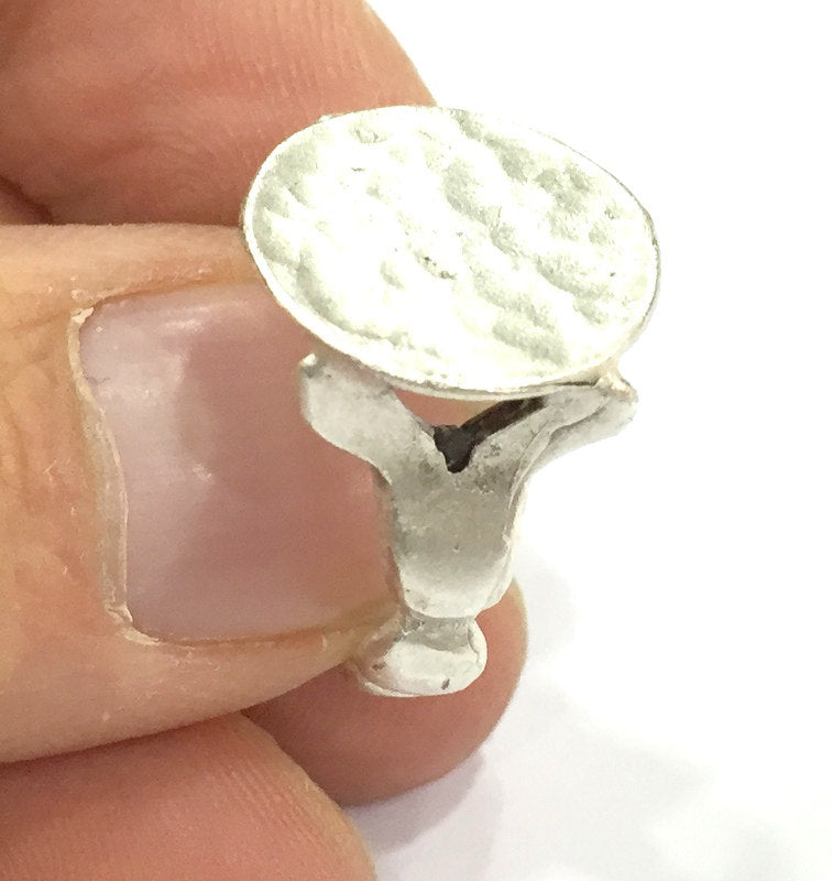 Adjustable Ring Blank, (15mm blank ) Antique Silver Plated Brass G4981