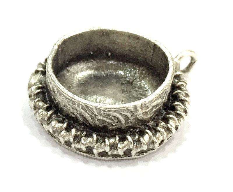Silver Pendant Blank Base Setting Necklace Blank Mountings Antique Silver Plated Brass  (16 mm blank) G4985