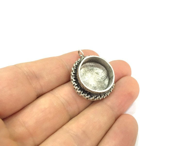 Silver Pendant Blank Base Setting Necklace Blank Mountings Oxidized Silver Plated Brass  (20 mm blank) G4986