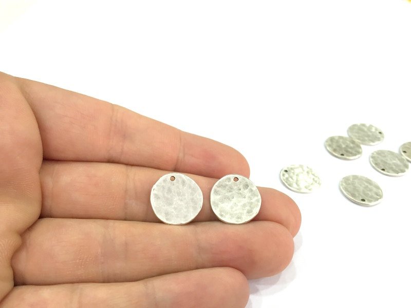 4 Silver Charm Coin Antique Silver Plated Brass  Charms 16mm    G13364