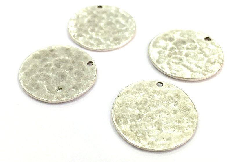 4 Stamp Charms Antique Silver Plated Brass Charms  20mm  G5003