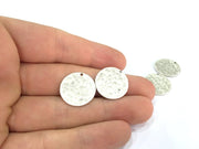 4 Stamp Charms Antique Silver Plated Brass Charms  20mm  G5003