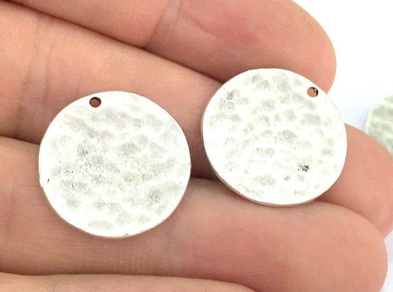 4 Stamp Charms Antique Silver Plated Brass Charms  20mm  G5003