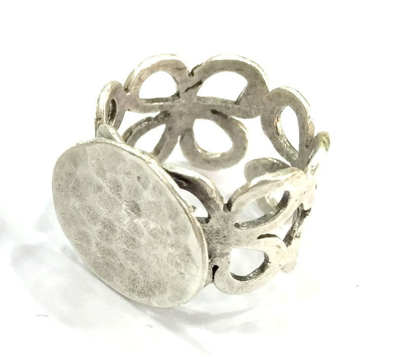 Adjustable Ring Blank, (15mm blank ) Antique Silver Plated Brass G5008