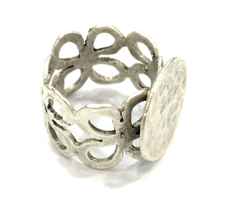 Adjustable Ring Blank, (15mm blank ) Antique Silver Plated Brass G5008