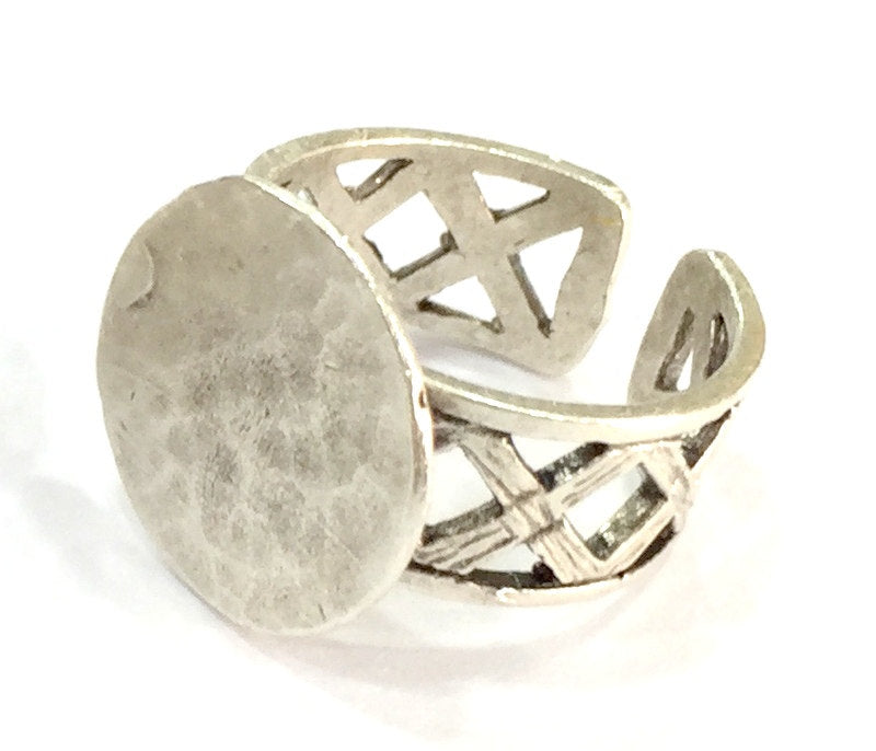 Adjustable Ring Blank, (15mm blank ) Antique Silver Plated Brass G5010