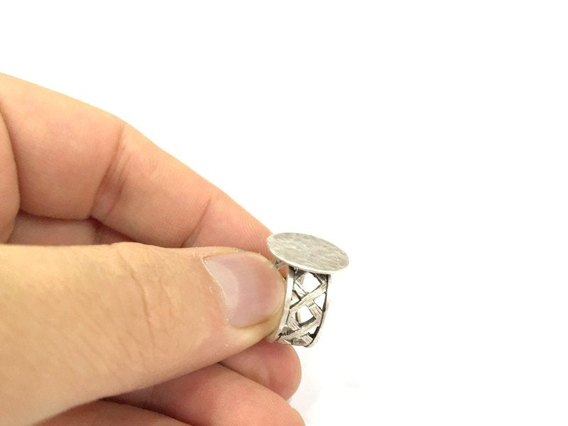 Adjustable Ring Blank, (15mm blank ) Antique Silver Plated Brass G5010