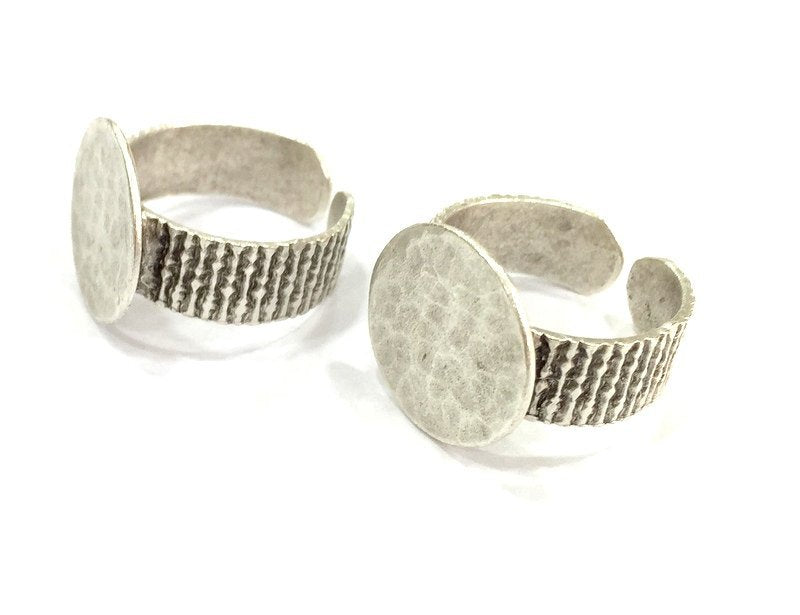 Adjustable Ring Blank, (15mm blank ) Antique Silver Plated Brass G5014