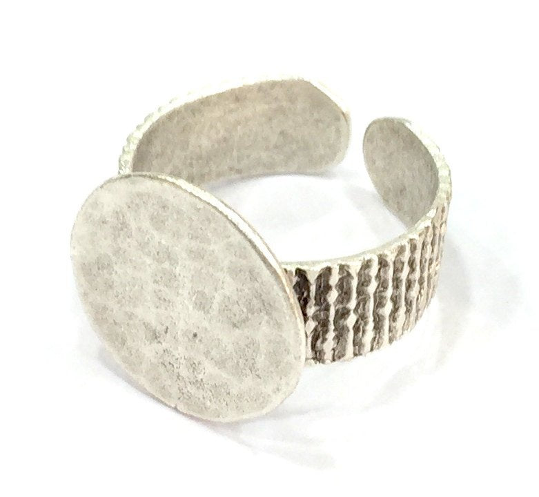 Adjustable Ring Blank, (15mm blank ) Antique Silver Plated Brass G5014