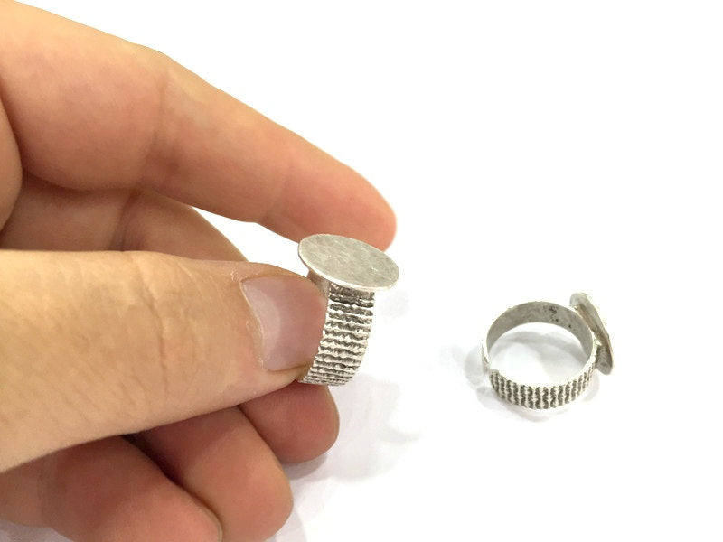 Adjustable Ring Blank, (15mm blank ) Antique Silver Plated Brass G5014