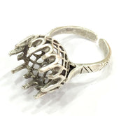 Adjustable Ring Blank, (12mm blank ) Antique Silver Plated Brass G5015