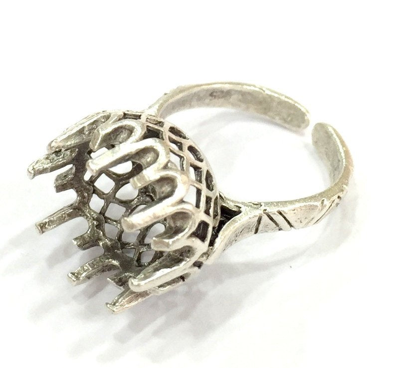 Adjustable Ring Blank, (12mm blank ) Antique Silver Plated Brass G5015