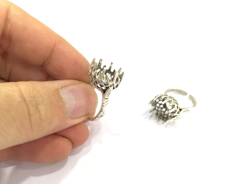 Adjustable Ring Blank, (12mm blank ) Antique Silver Plated Brass G5015