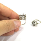 Adjustable Ring Blank, (12mm blank ) Antique Silver Plated Brass G5015