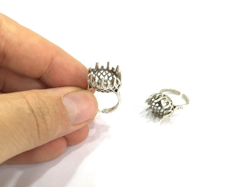 Adjustable Ring Blank, (12mm blank ) Antique Silver Plated Brass G5015