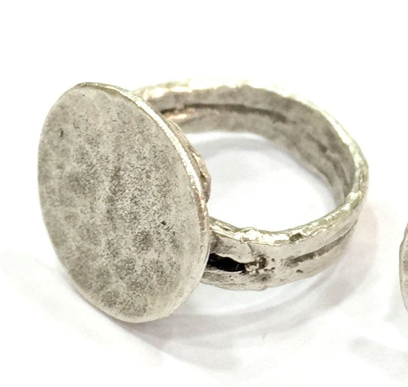 Adjustable Ring Blank, (15mm blank ) Antique Silver Plated Brass G5017