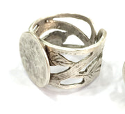 Adjustable Ring Blank, (15mm blank ) Antique Silver Plated Brass G5020