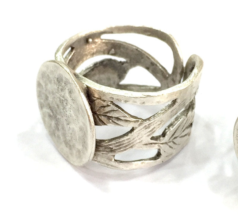 Adjustable Ring Blank, (15mm blank ) Antique Silver Plated Brass G5020