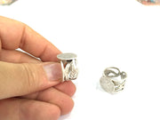 Adjustable Ring Blank, (15mm blank ) Antique Silver Plated Brass G5020