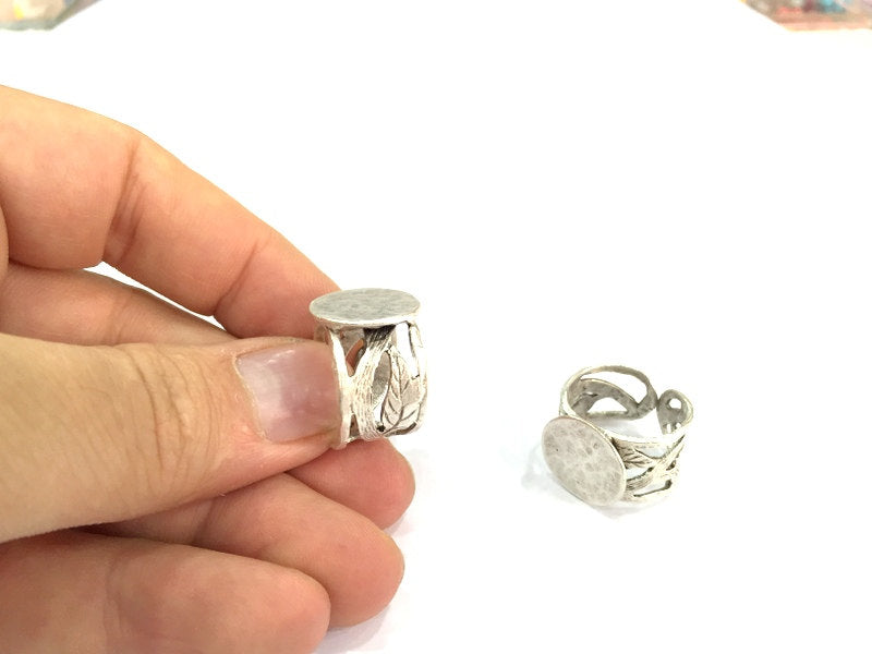 Adjustable Ring Blank, (15mm blank ) Antique Silver Plated Brass G5020