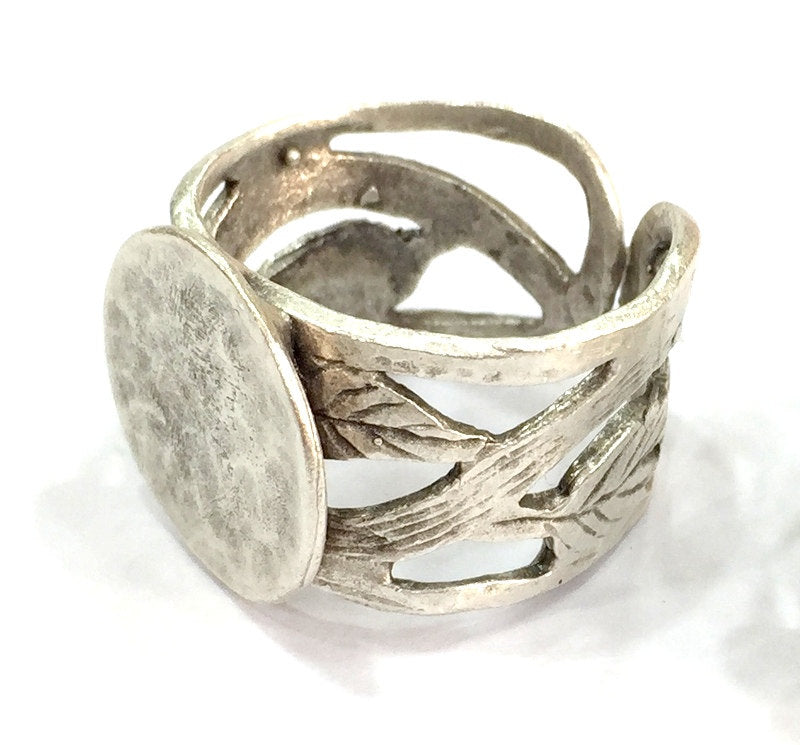 Adjustable Ring Blank, (15mm blank ) Antique Silver Plated Brass G5020