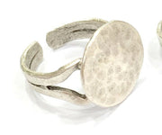 Adjustable Ring Blank, (15mm blank ) Antique Silver Plated Brass G5021