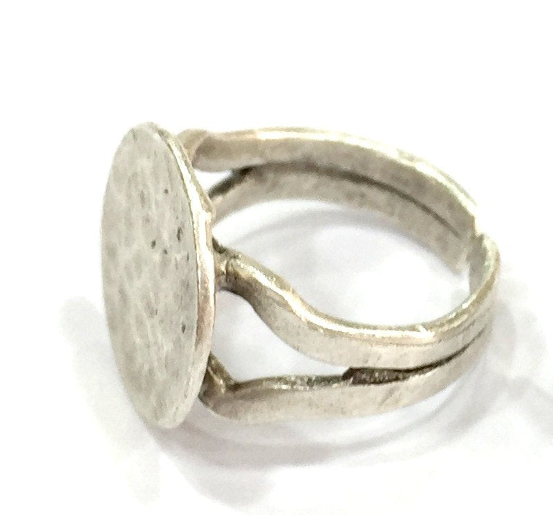 Adjustable Ring Blank, (15mm blank ) Antique Silver Plated Brass G5021