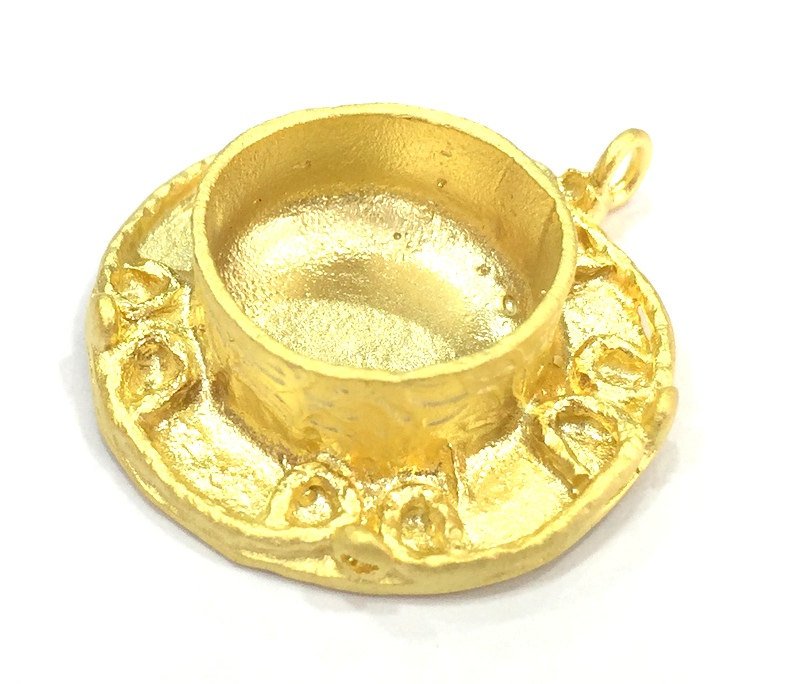 Gold Pendant Blank Base Setting Necklace Blank Mountings Gold Plated Brass (16 mm blank) G5024