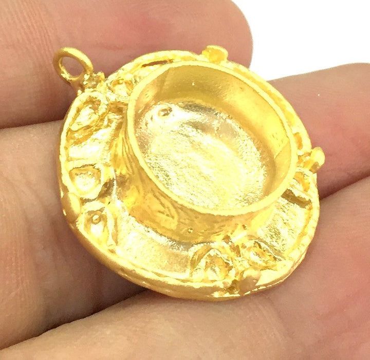 Gold Pendant Blank Base Setting Necklace Blank Mountings Gold Plated Brass (16 mm blank) G5024