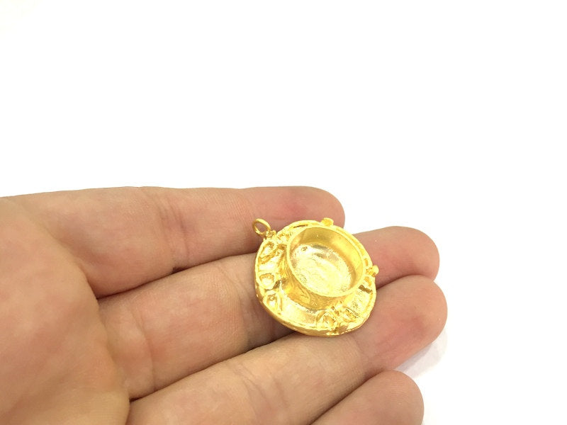 Gold Pendant Blank Base Setting Necklace Blank Mountings Gold Plated Brass (16 mm blank) G5024