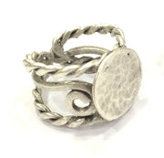 Adjustable Ring Blank, (15mm blank ) Antique Silver Plated Brass G5025